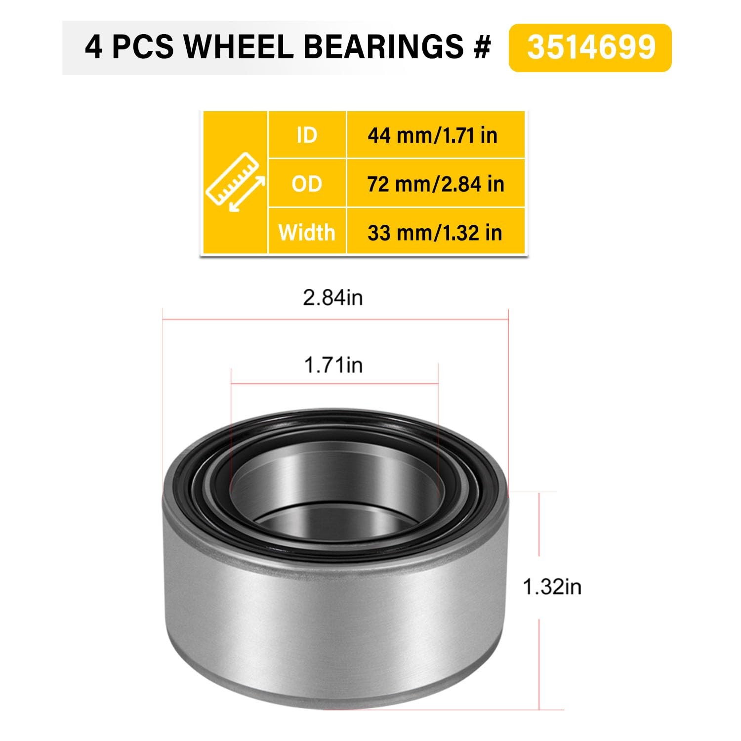 Front and Rear Wheel Bearings for Polaris RZR XP 900 1000 4 S
