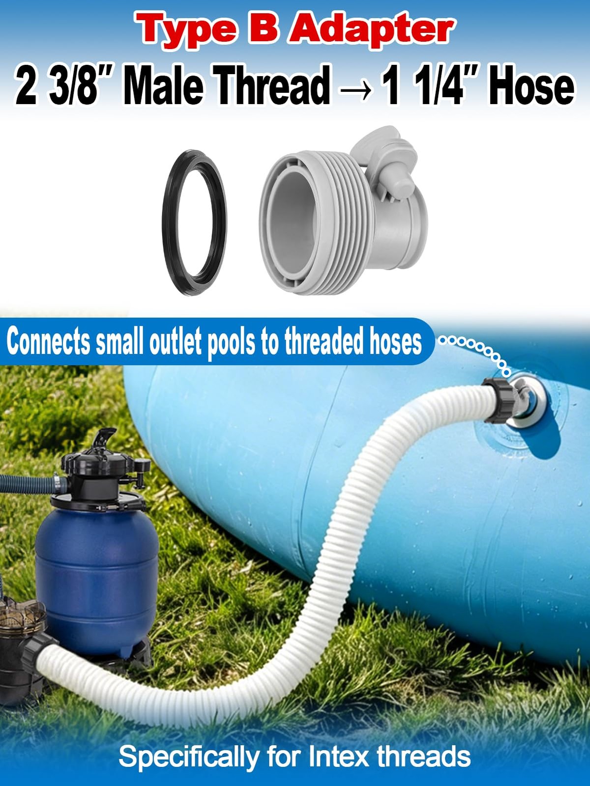 4 Pack Gray Pool Hose Adapter A B Conversion Standard Size Fittings