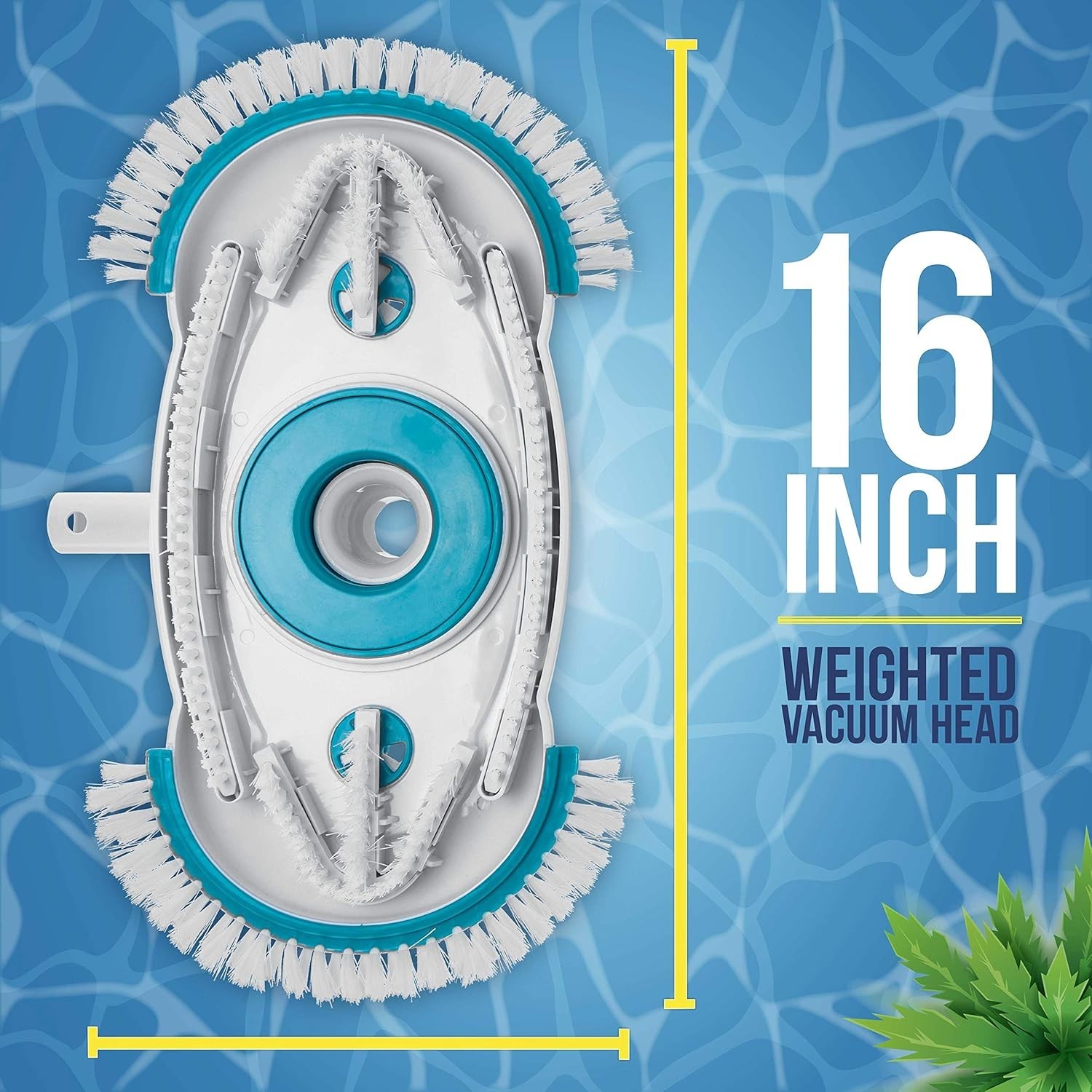 Weighted Pool Vacuum Head 16&Prime; Nylon Side Bristles Swivel Hose Fits 1-1/4&Prime; 1-1/2&Prime;