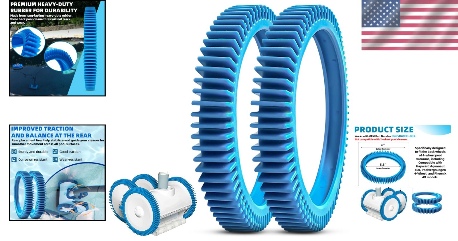 2-Pack Back Tires for In-Ground Pool Vacuums – Compatible with Hayward