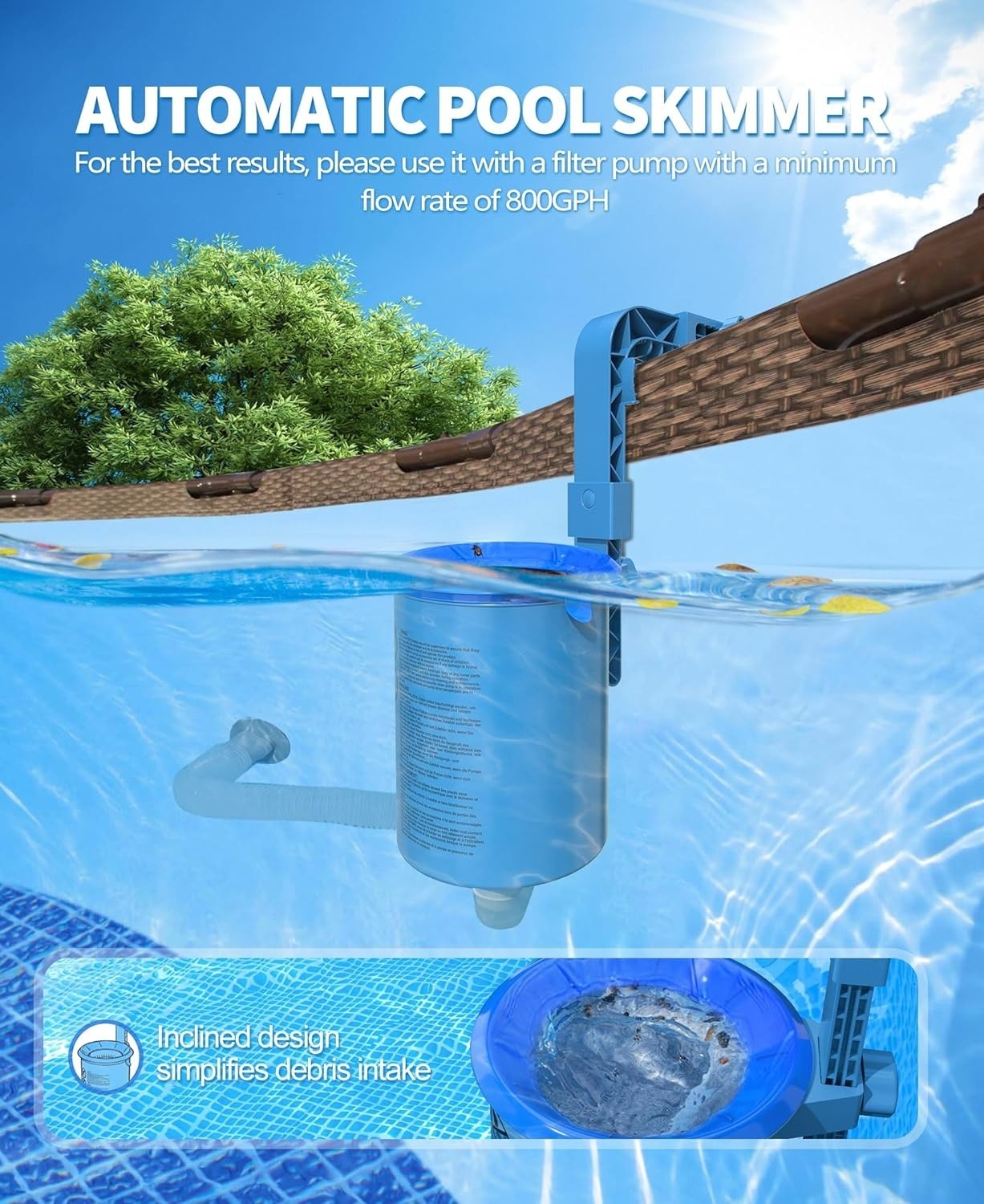 Upgrade above Ground Pool Skimmer Comes with 3 Socks, Anti-Tilt Wall Mount Surfa