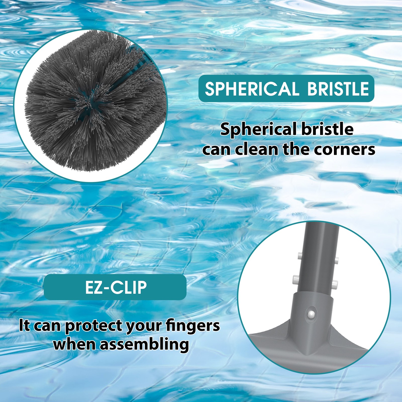 Teal & Gray 20&Prime; Pool Wall Brush With PP Side Bristles