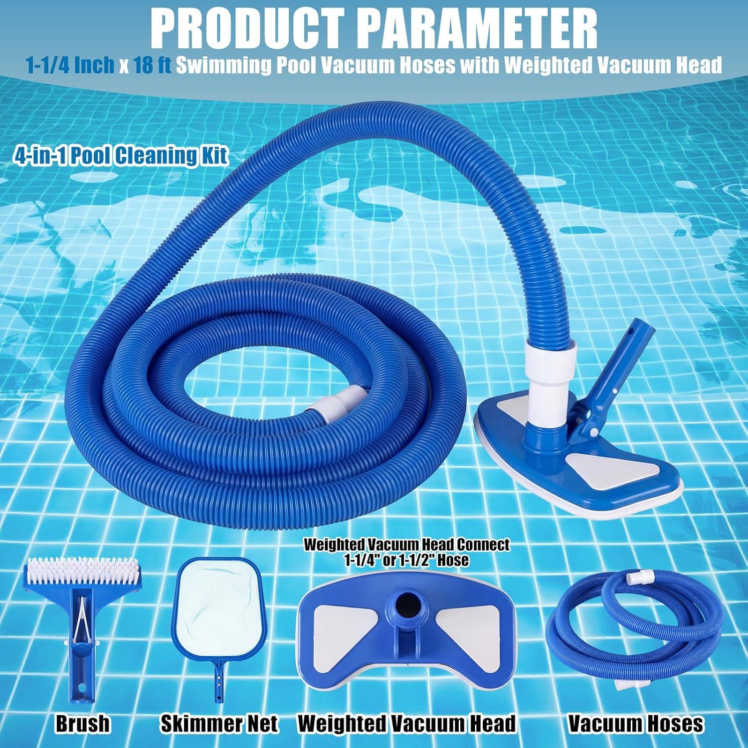 4 Pcs Pool Cleaning Kit 4-In-1 Maintenance Tools for Above Ground Pools