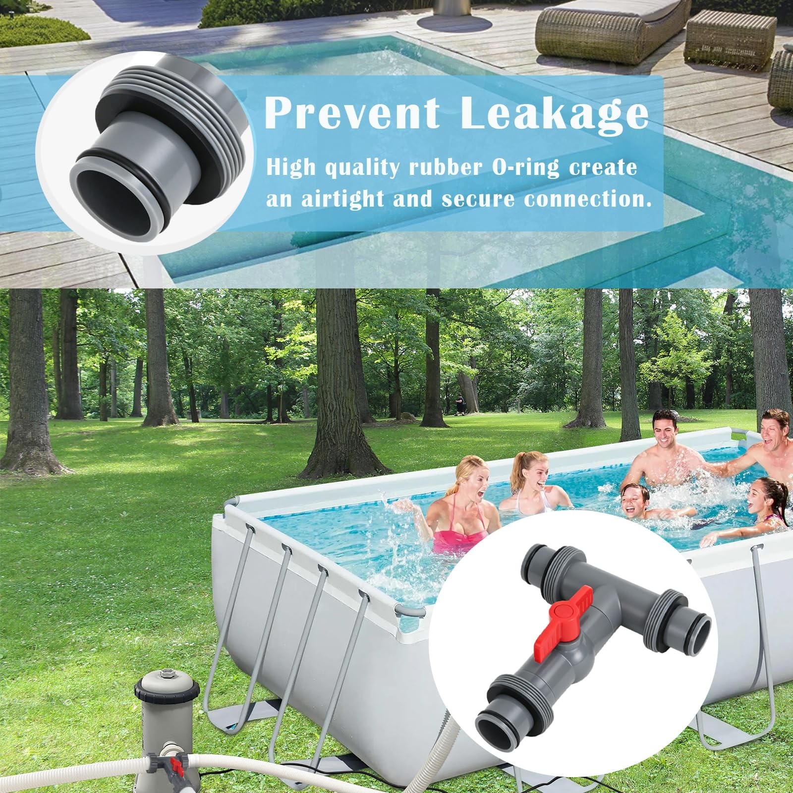 Pool Hose Tee with Valve, 1.5&Prime; to Gray
