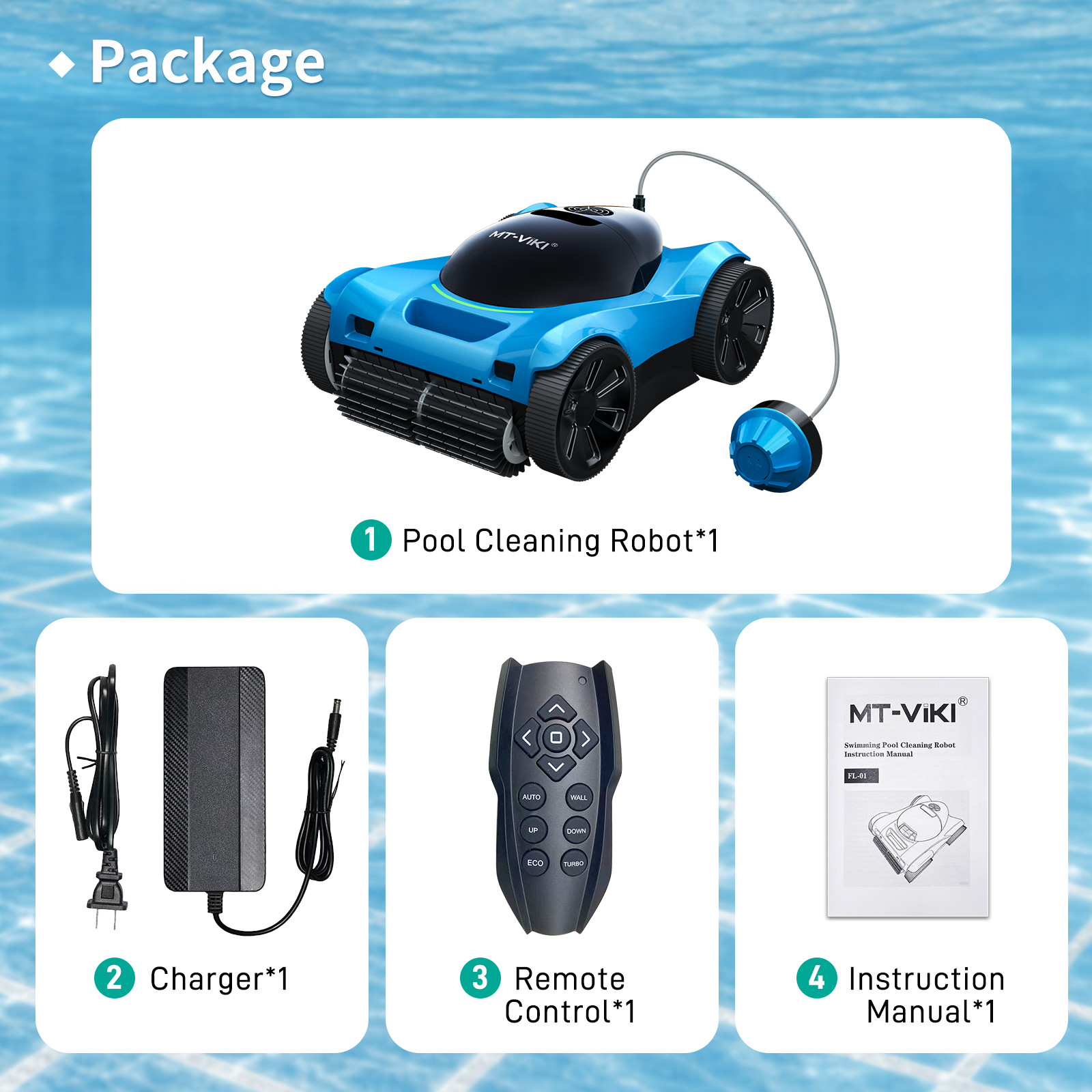 MT-VIKI Robotic Pool Cleaner 480Min 300W Wall Climbing for Inground Above Ground
