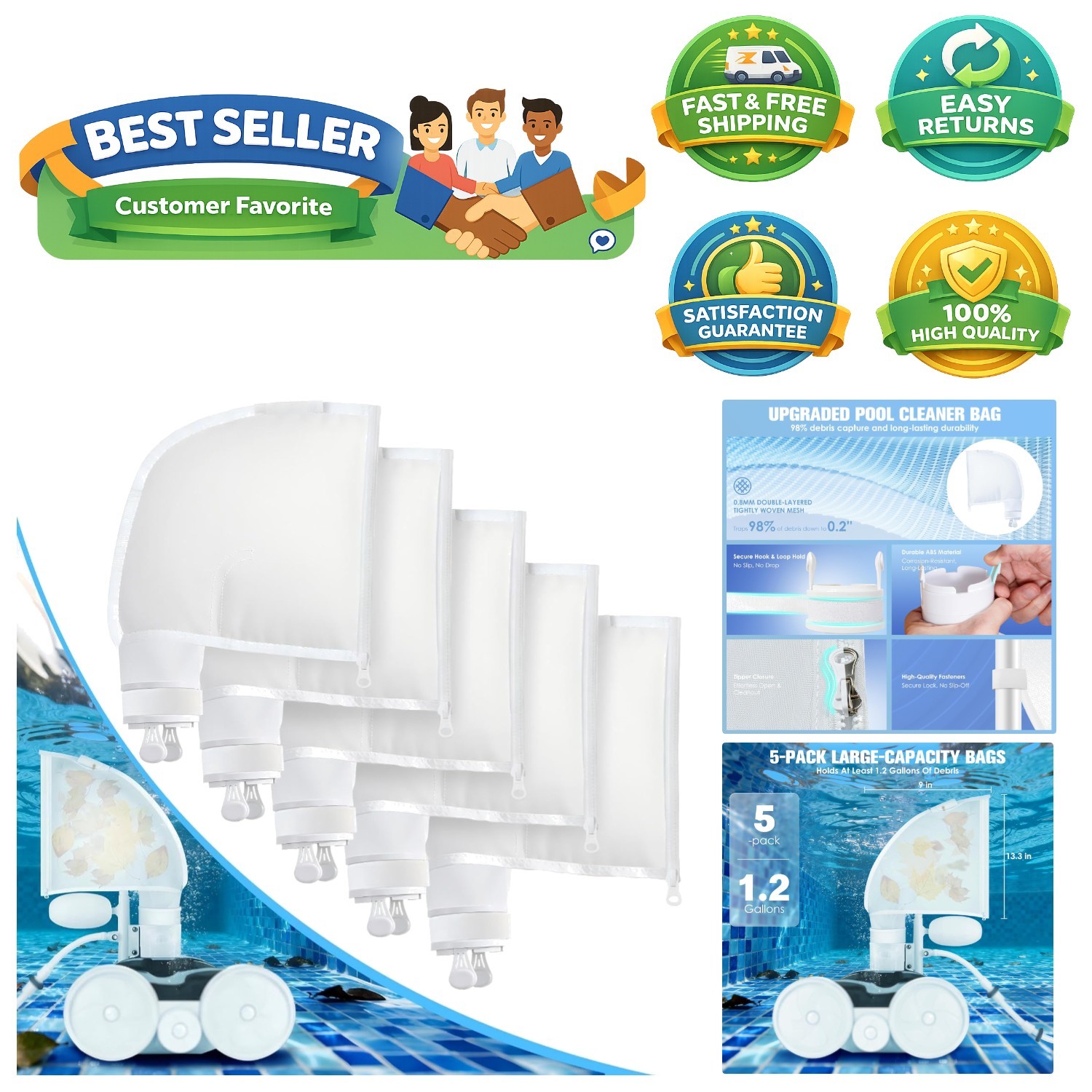 All-Purpose Pool Vacuum Replacement Bags – Secure & Easy Cleaning Solutions