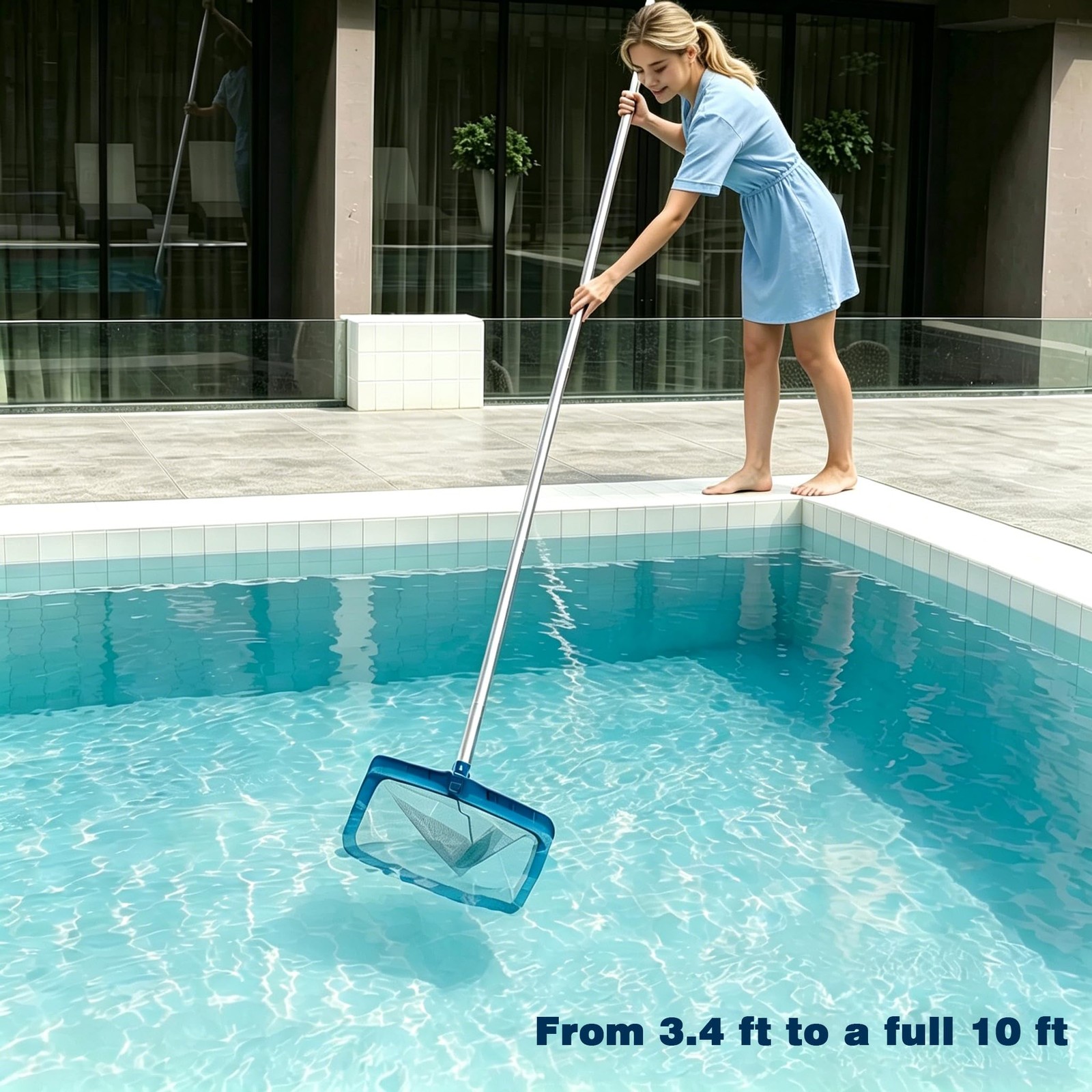 Telescopic 10ft Aluminum Pool Pole for Skimmer, Brush, Vacuum Head Cleaning