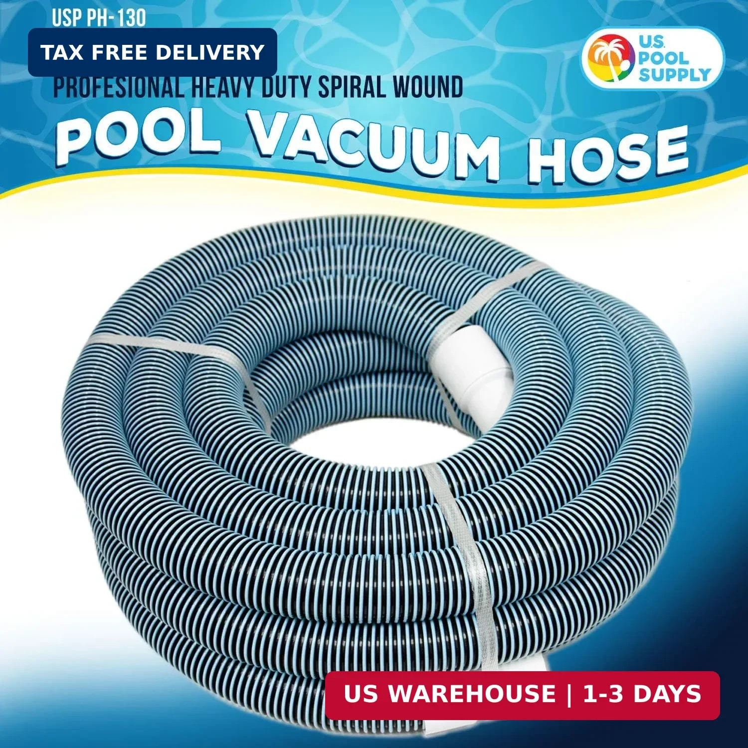 U.S. Pool Supply Pool Vacuum Hose – 1-1/2&Prime; x 30&prime; Professional Heavy Duty Pool Ho