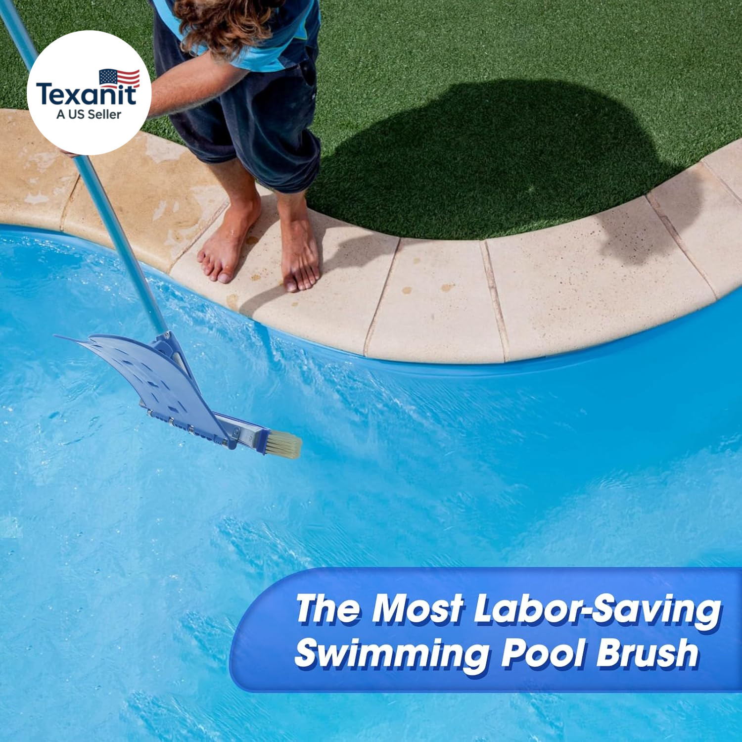 Pool Brush with Brush Tail for Cleaning Pool Walls Using Water Pressure, 18&Prime; Tou