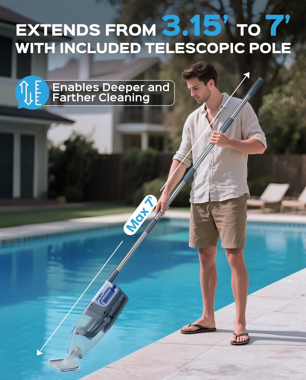 Cordless Handheld Pool Vacuum Cleaner with Telescopic Pole, 26.5 GPM Powerful…