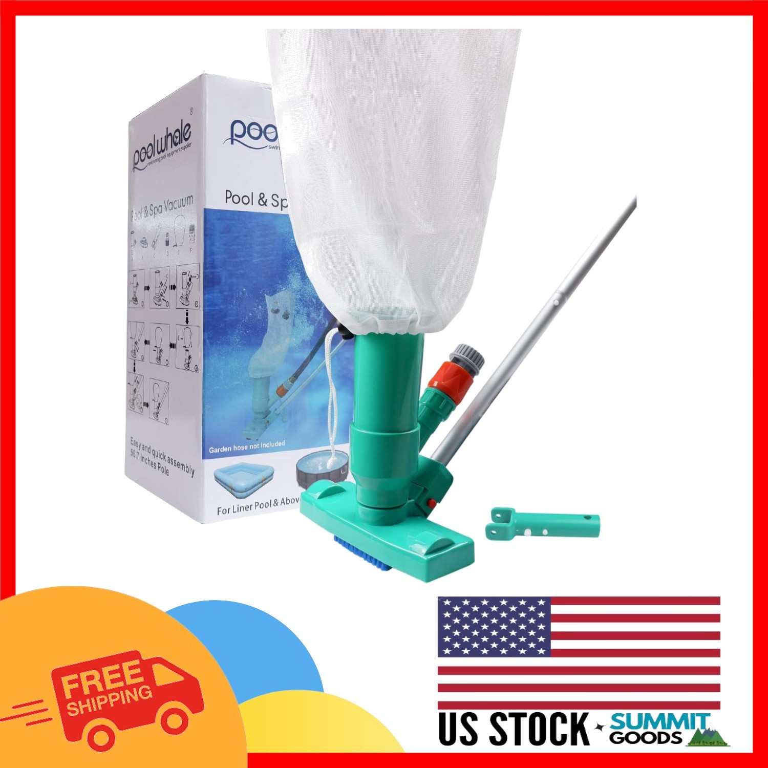 Eco-Friendly Pool Jet Vacuum Cleaner – 56.7in Telescopic Pole & Brush Included