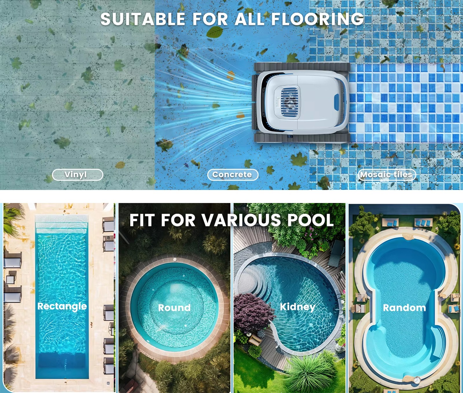 Cordless Robotic Pool Cleaner Wall Climbing Floor Waterline 120Min 4L Filter