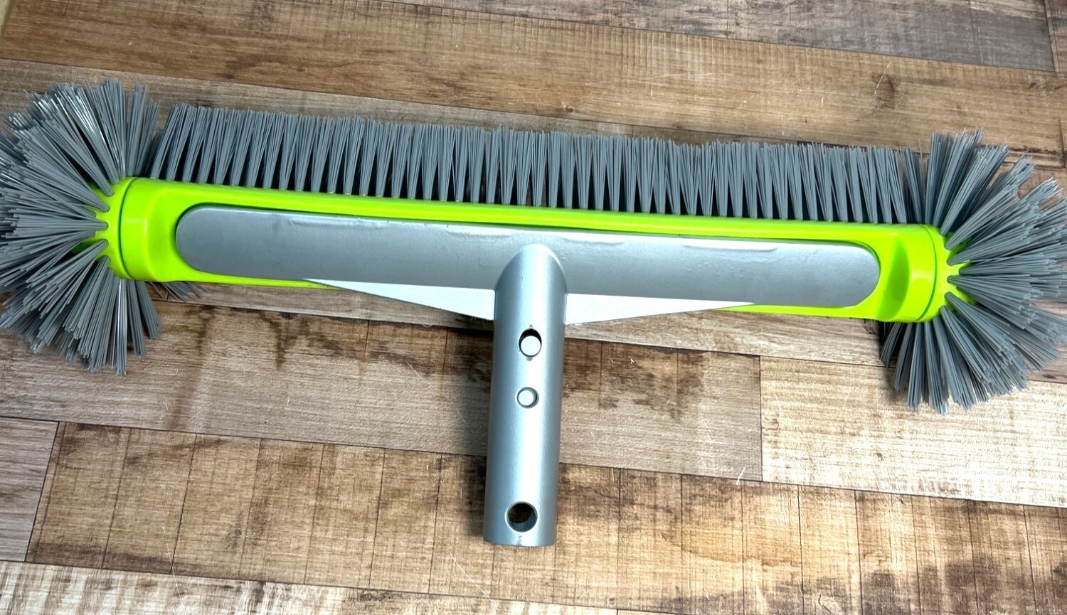 Large Pool Heavy-Duty Floor & Corner Brush With Gray Bristles & Green Handle