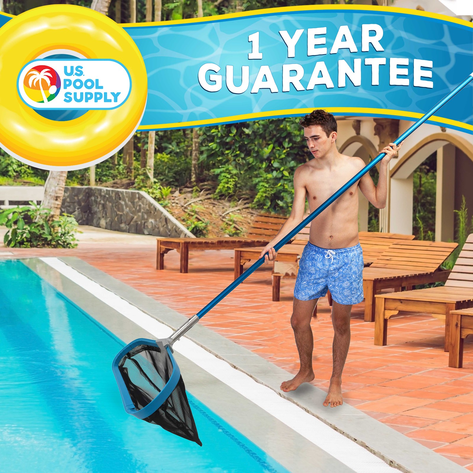 Pro HD 19&Prime; Swimming Pool Leaf Skimmer Rake Strong Aluminum Handle Deep Net Bag