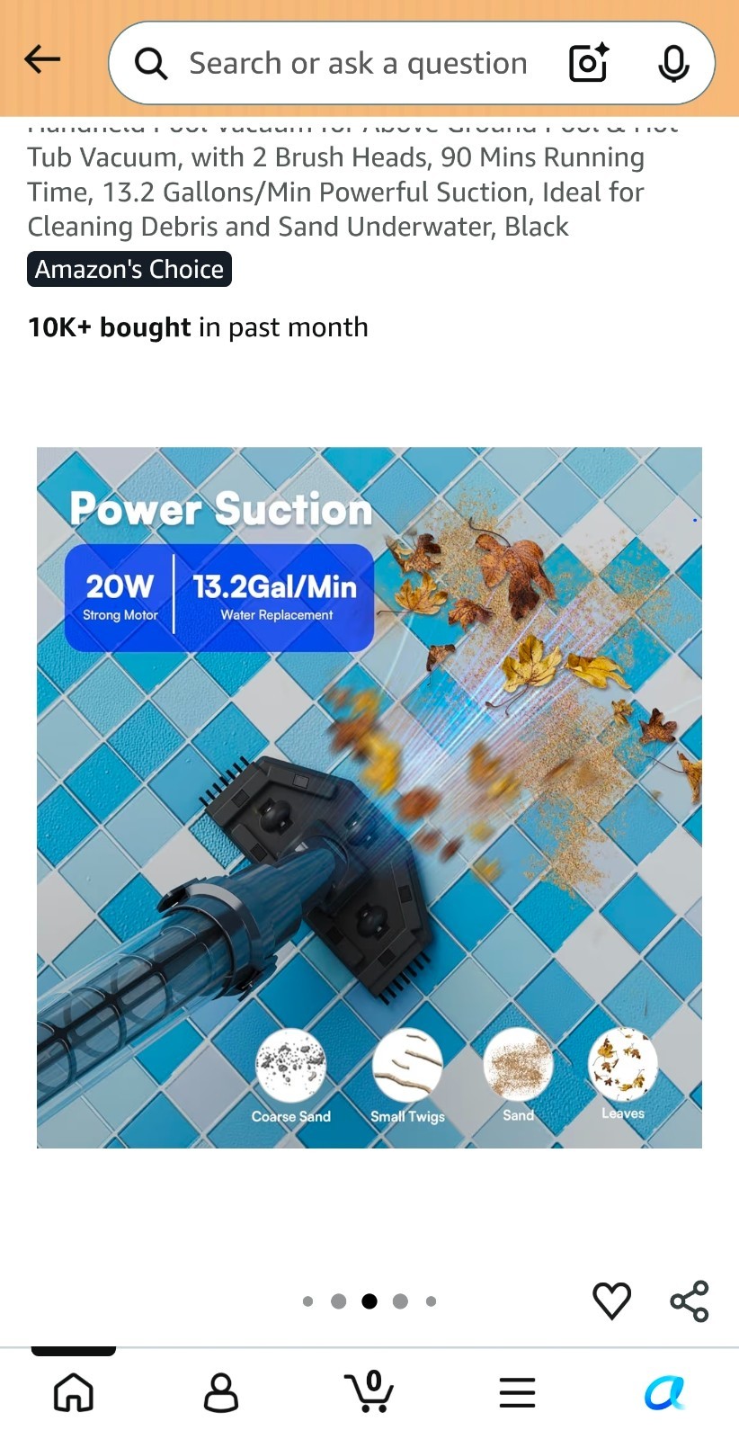 Handheld Pool Vacuum for Above Ground Pool & Hot Tub Vacuum, with 2 Brush Heads