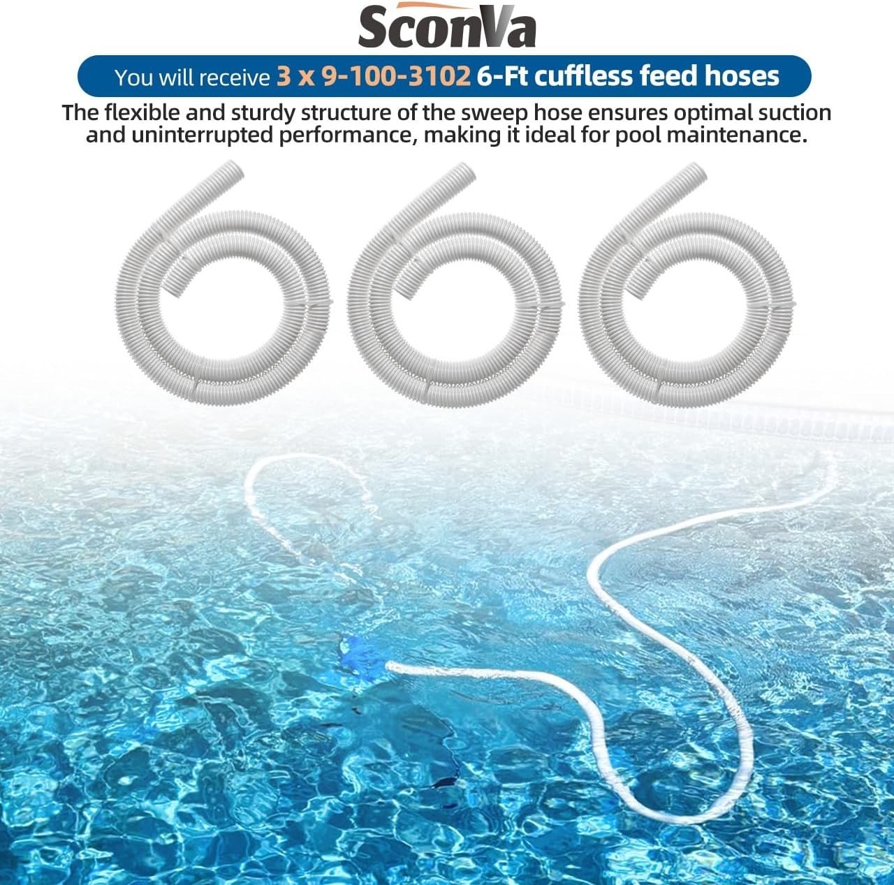 9-100-3102 6 Ft Cuff-Less Feed Hose Compatible with Polaris Pool Cleaner Parts