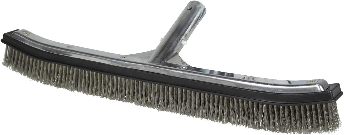 18-Inch Stainless Steel Pool Algae Brush, Heavy-Duty Aluminum Back, for Gunit…