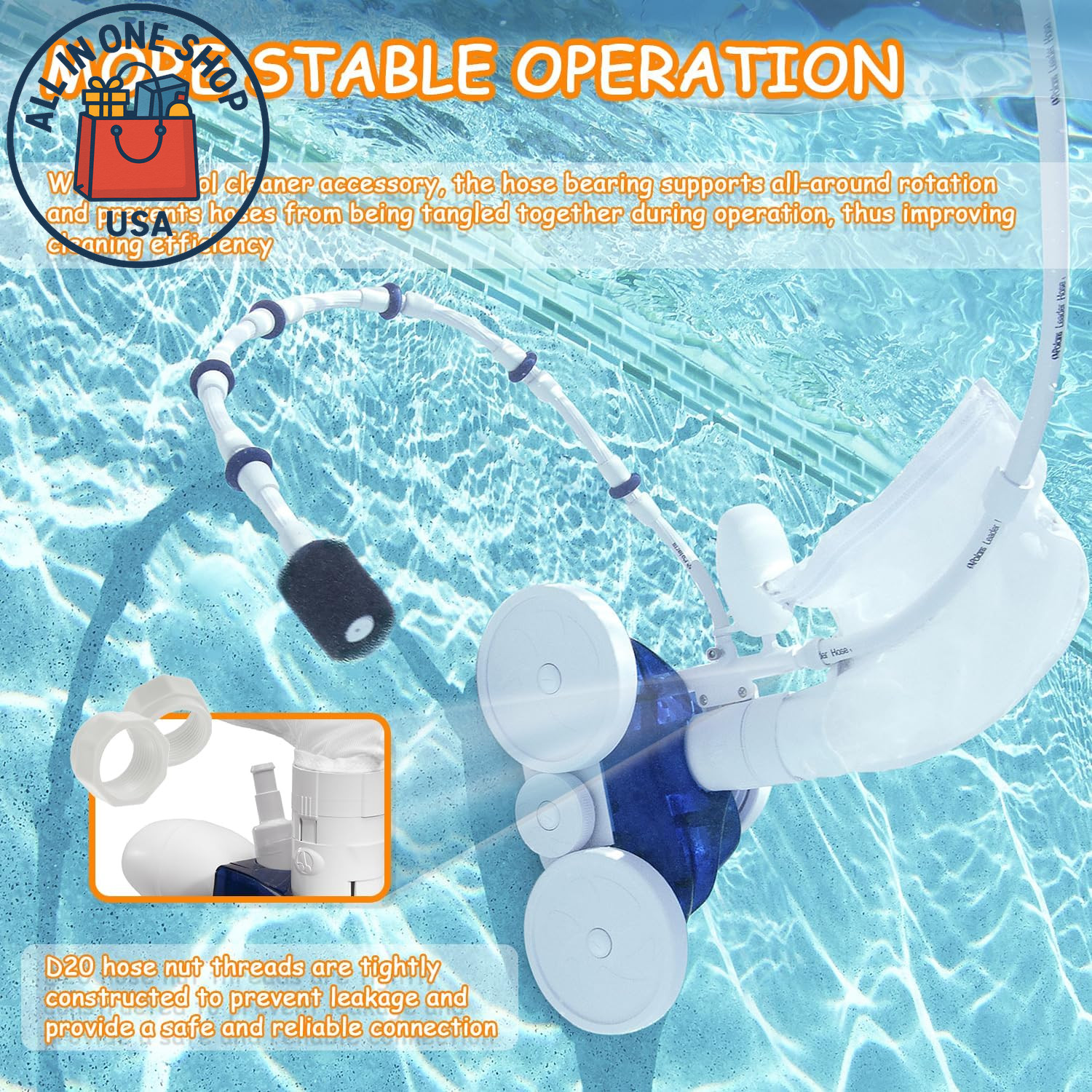 Pool Cleaner D20 Swivel & D15 Hose Nut Replacement Kit for 180 280 380 3-Pack