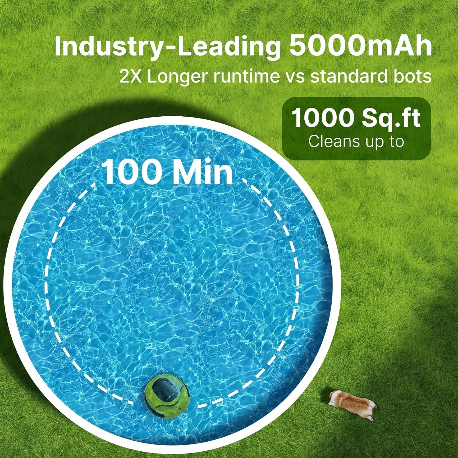 Yellow Cordless Robotic Pool Cleaner Dual Motor Powerful Suction 150 Min Runtime