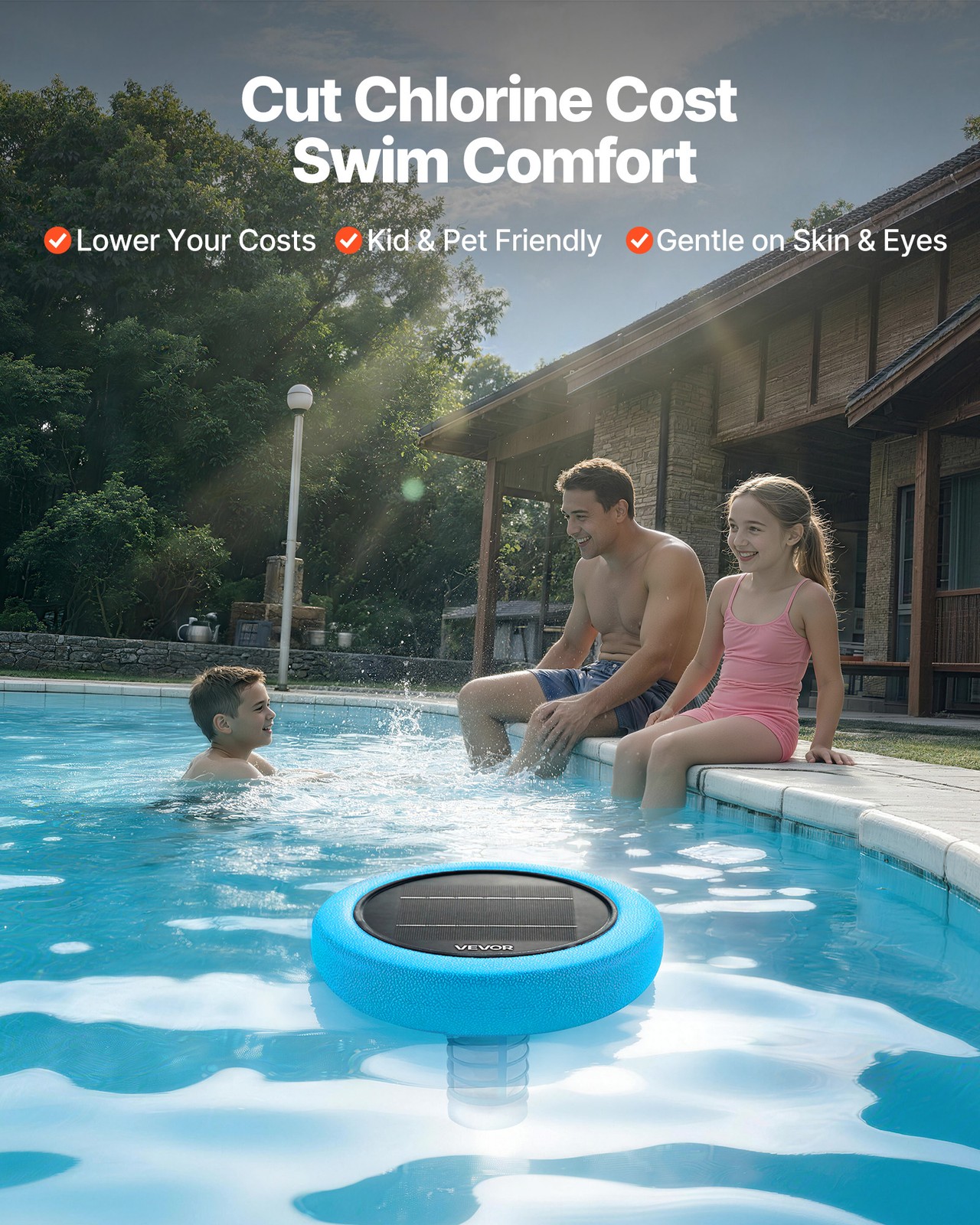 VEVOR Solar Pool Ionizer Round Copper Pool Ionizer Up to 45000 Gal for Pool Blue