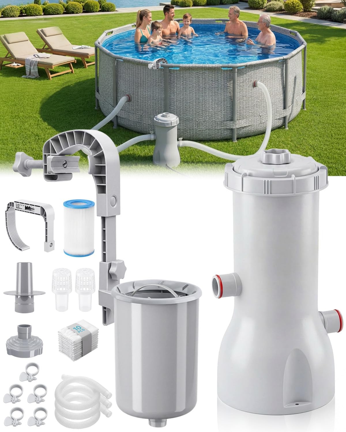 1000 GPH Pool Pumps and Skimmer for Above Ground, Floating Pools Surface Skim…