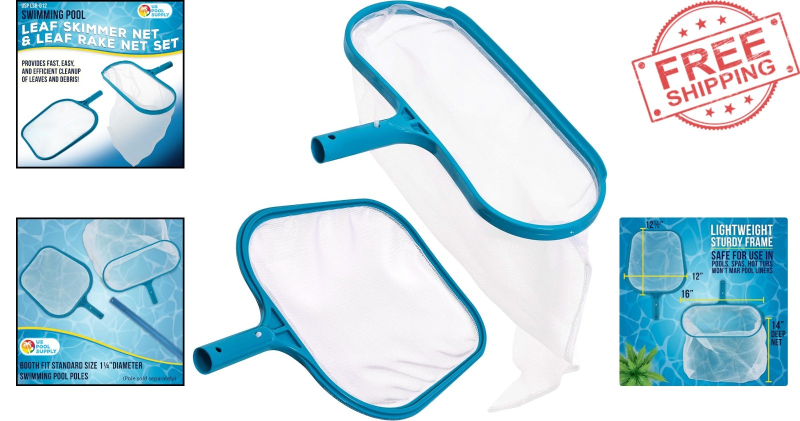 Blue Pool Leaf Skimmer and Rake Combo: Safe for All Pool Types, Easy to Use