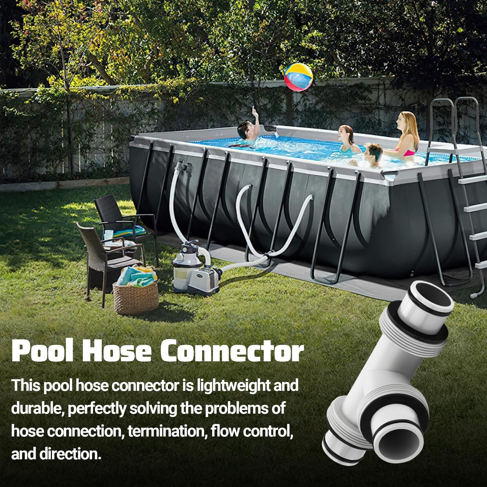 Filter Pump Hose Connector,1.5’to 1.5&prime; T Joint Pool 1.5 inches, Gray