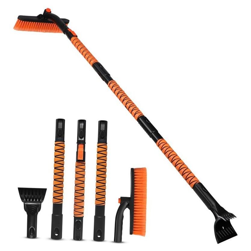 Extendable Snow Brush & Ice Scraper with 360° Pivoting Head | Telescopic 63&Prime;