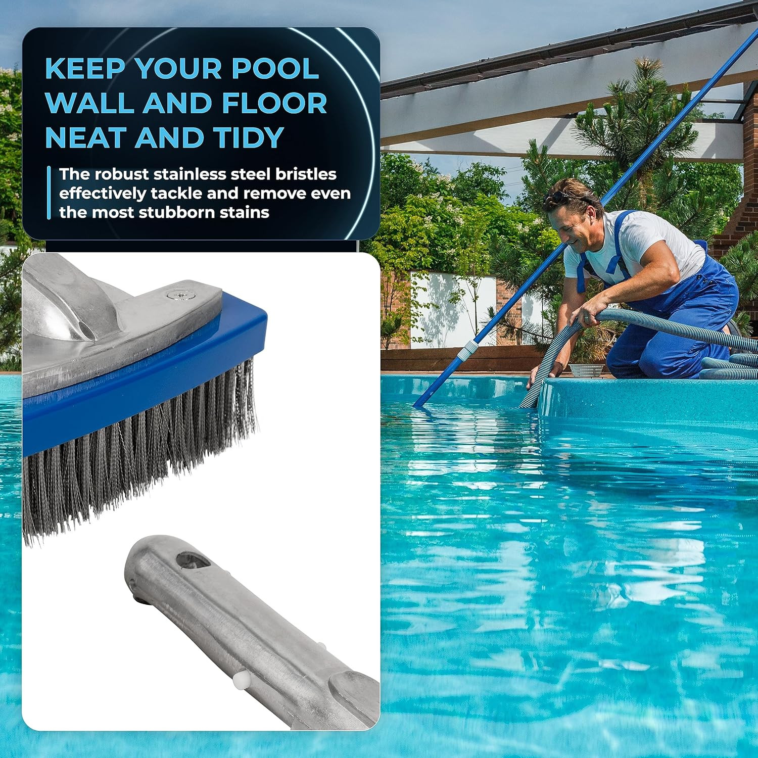 Heavy Duty 5In Swimming Pool Brush with Stainless Steel Bristle Wire