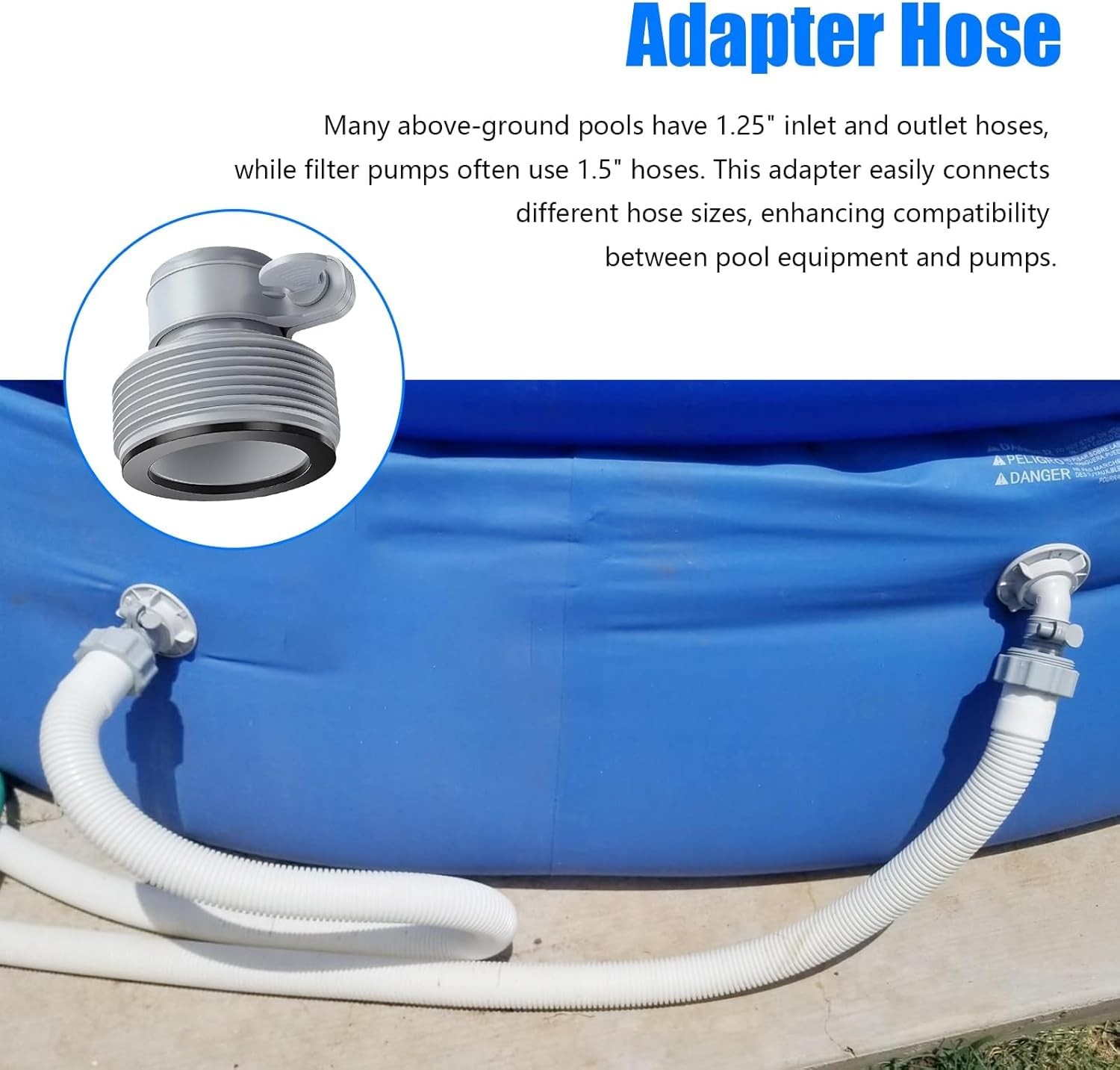 2 Packs Pool Hose Adapter Connector 1.5 inches, 1.25 Adapter-B