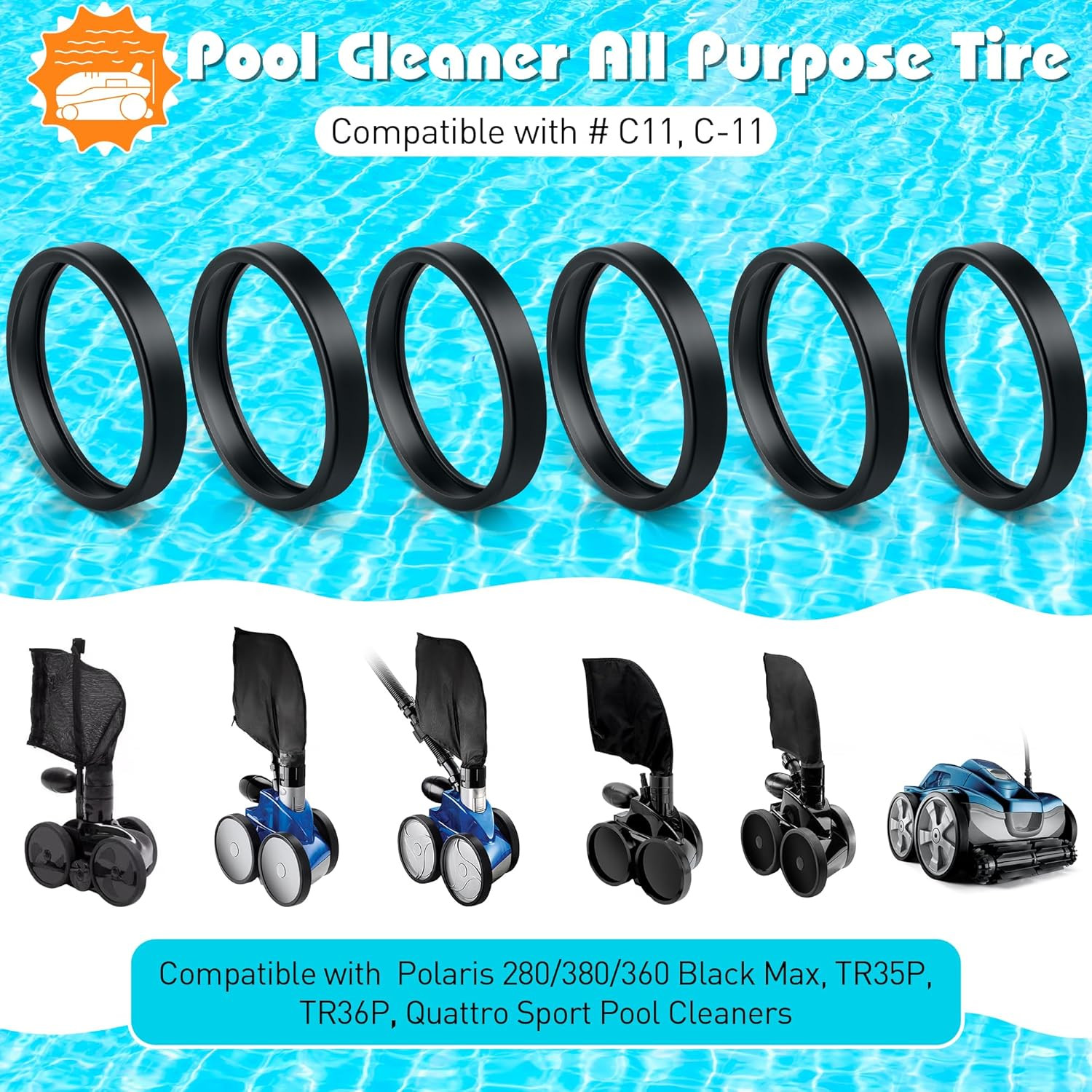 6 Pcs Pool Cleaner All Purpose Tire Replacement Part Compatible with Polaris
