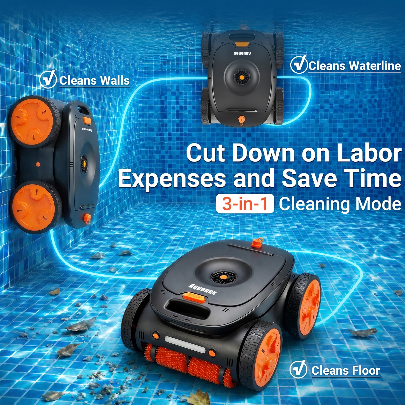 Cordless Robot Pool Cleaner Vacuum Robot Floor Wall Waterline Remote Control US