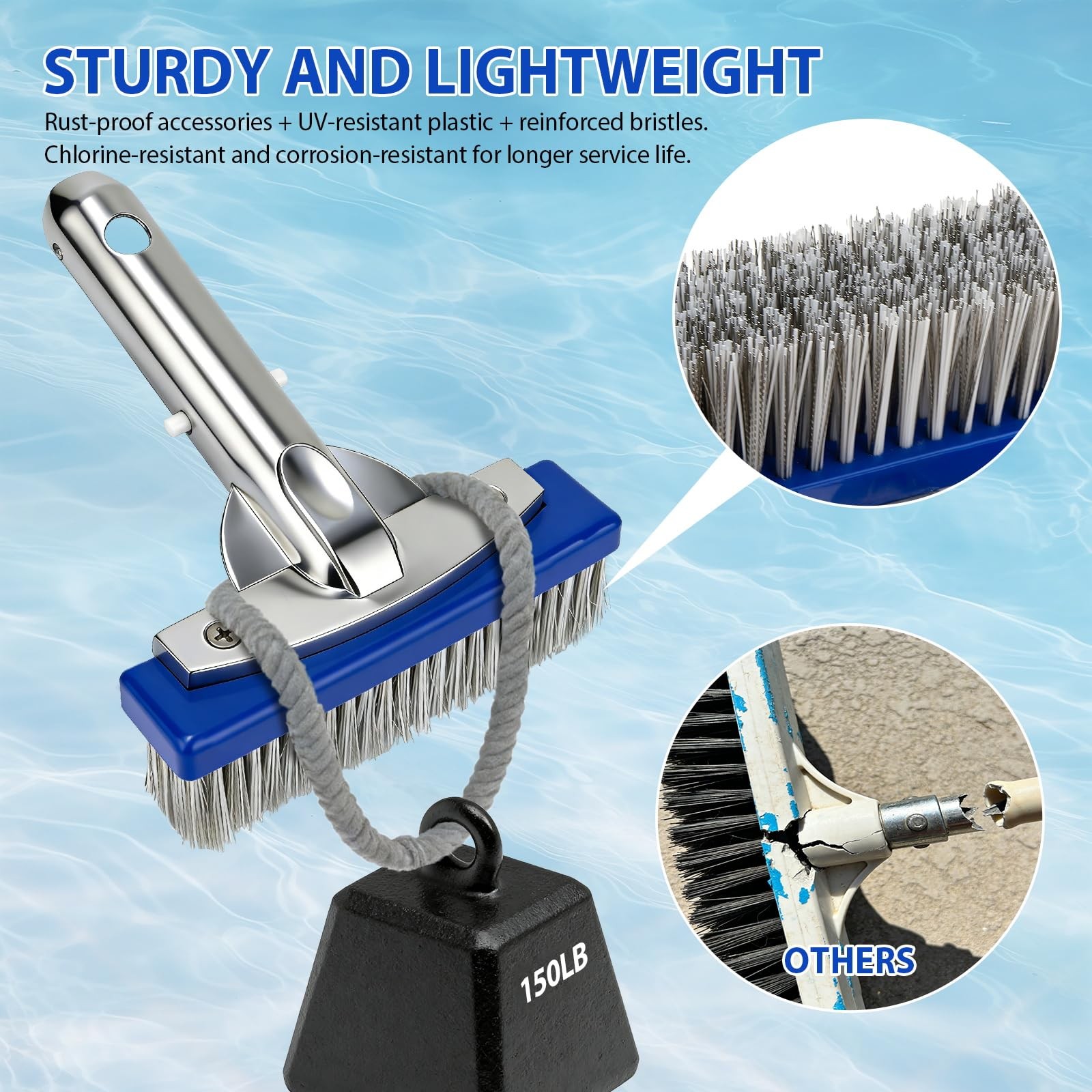 5-Inch Pool Brush Head – Combo Nylon & Stainless Steel Wire Bristles, Heavy D…