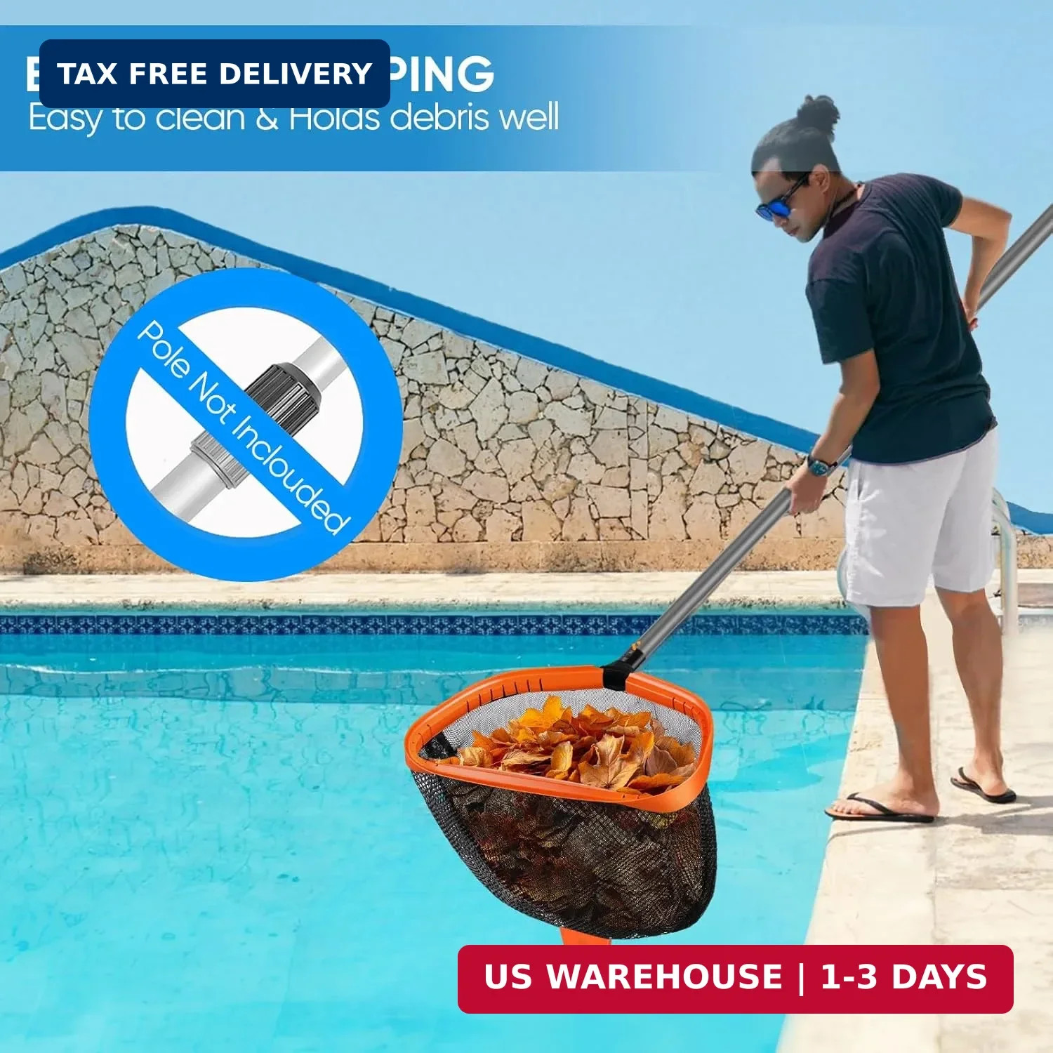 17.5&Prime; Pool Net, Pool Skimmer Net with Double-Layer Netting Bag, Aluminum Frame,