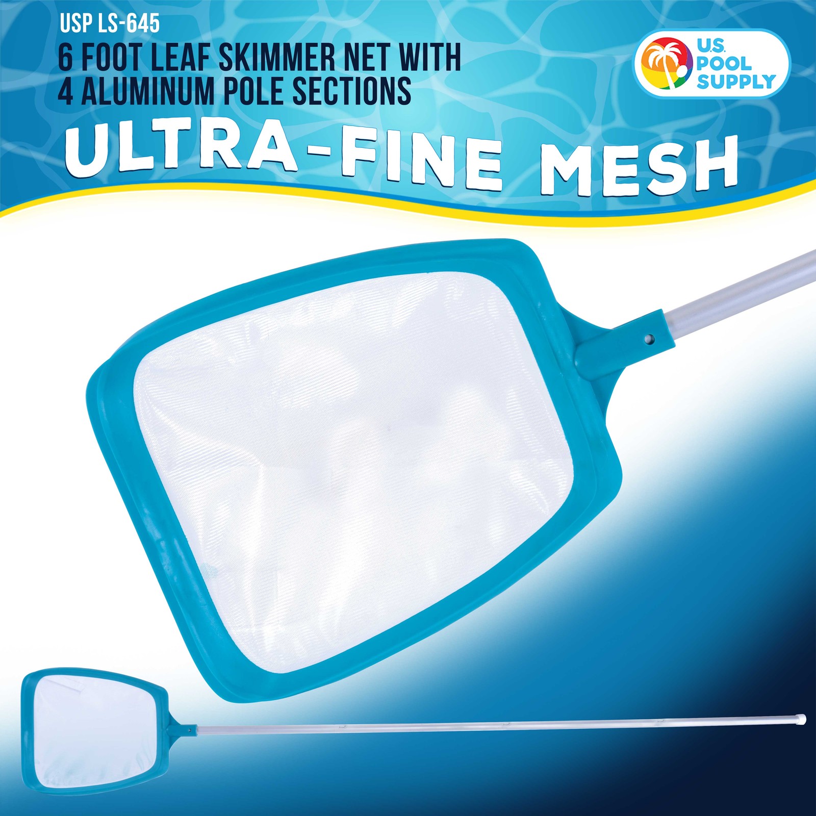 U.S. Pool Supply Swimming Pool 6ft Leaf Skimmer Net, Pole, Ultra Fine Mesh, Spa