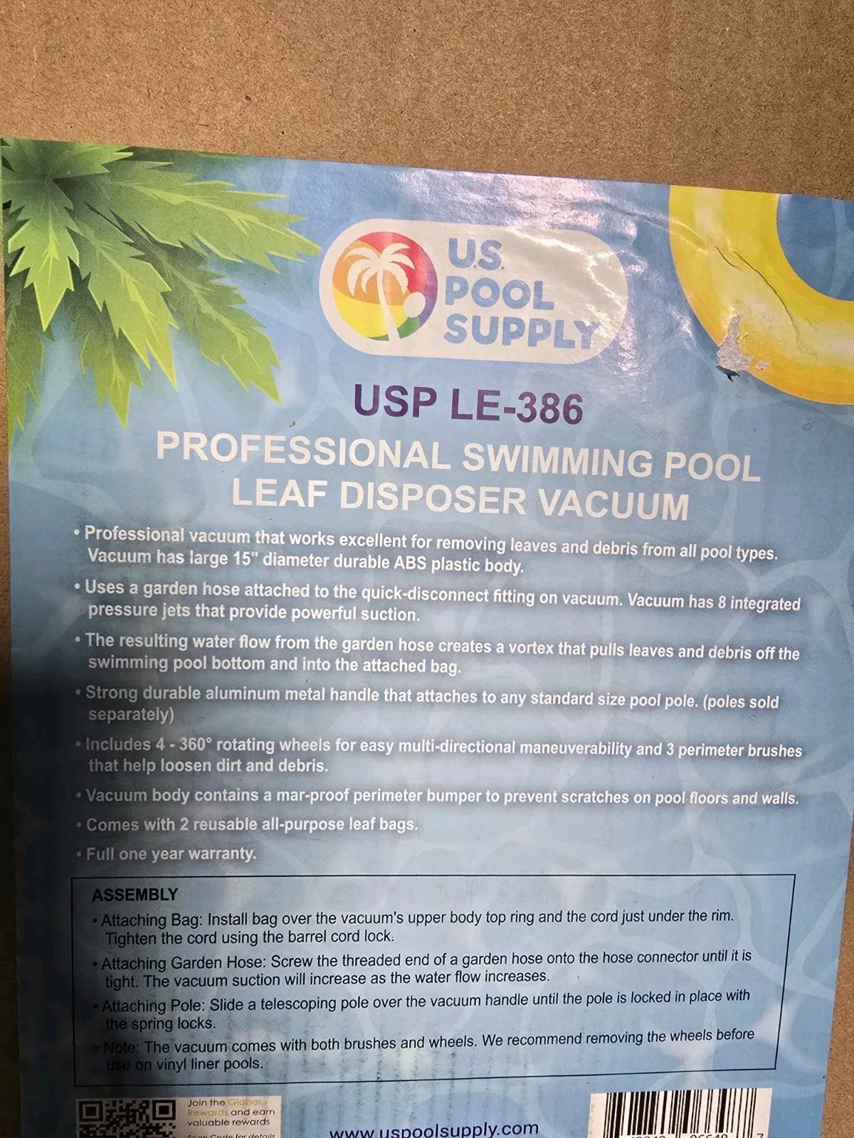 U.S. Pool Supply Swimming Pool Leaf Vacuum, 15&Prime; Cleaner, 2 Debris Eater Bags