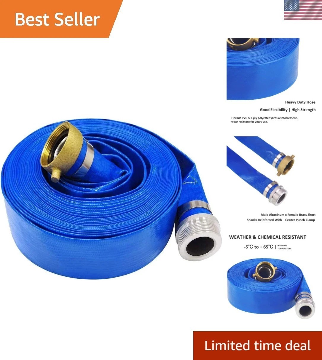 Versatile 2&Prime; x 25&prime; Heavy Duty Blue PVC Backwash Hose – Resistant to Chemicals