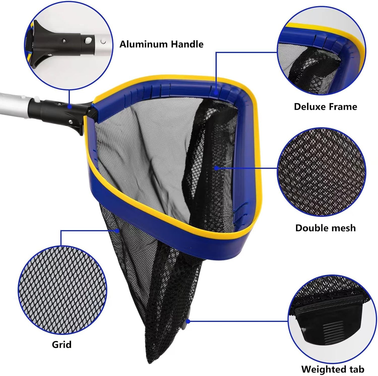 Pool Deep Skimmer Net With 3Ft 10Ft 1.0Mm Thick Adjustable Aluminum Pole & Fine