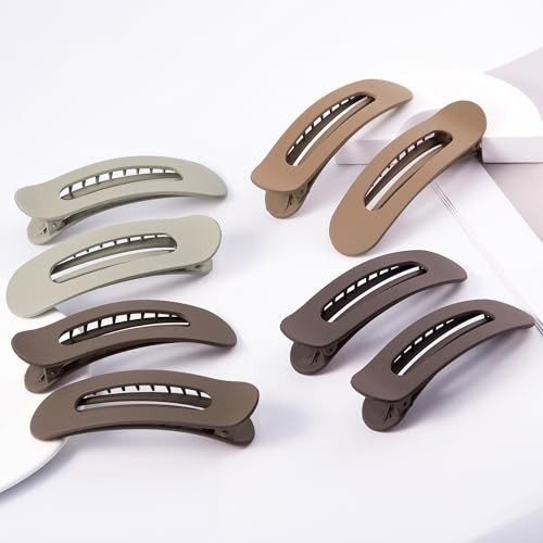 8 Pcs Large Lay Flat Claw Clips for Women – French Side Matte – Multiple Brown