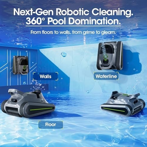 Cordless Robotic Pool Cleaner, Pool Vacuum 180W Brushless Motor, 45000Pa Suction