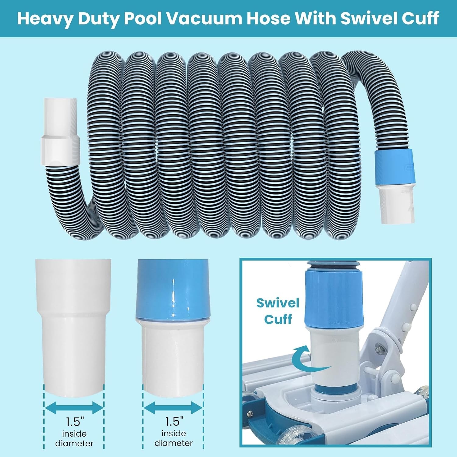 Professional 1-1/2-Inch x 30-Feet Swimming Pool Vacuum Hoses and Weighted Rot…