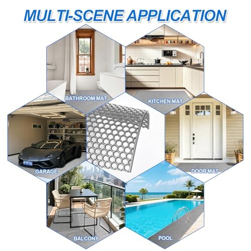 Drainage Mat, 4mm PVC Hexagonal Non-Slip Pool Floor Mat, Anti 3 x 4.9 ft Grey
