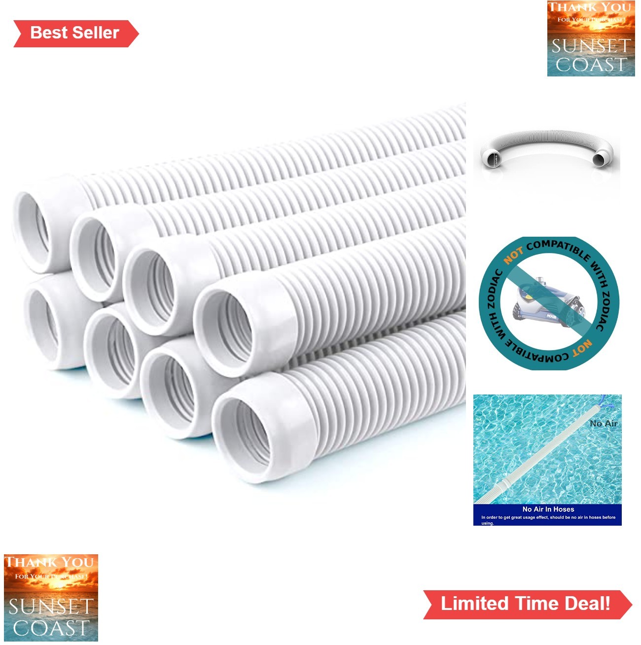 Pool Hose 1.5 Inch 8 Pack 3 Ft Each Automatic Cleaner Replacement Cuffs