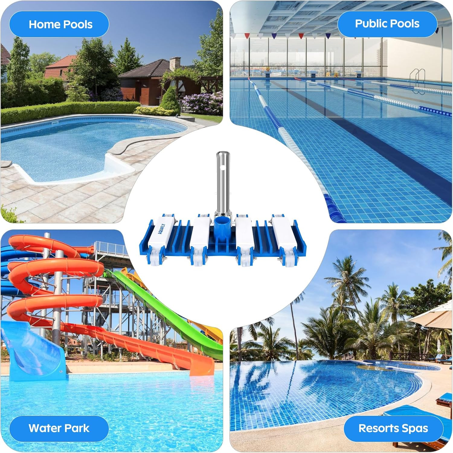 Pool Vacuum Head, Manual Cleaning Vacuum with Wheels 14 » Heavy Duty Handle Pool