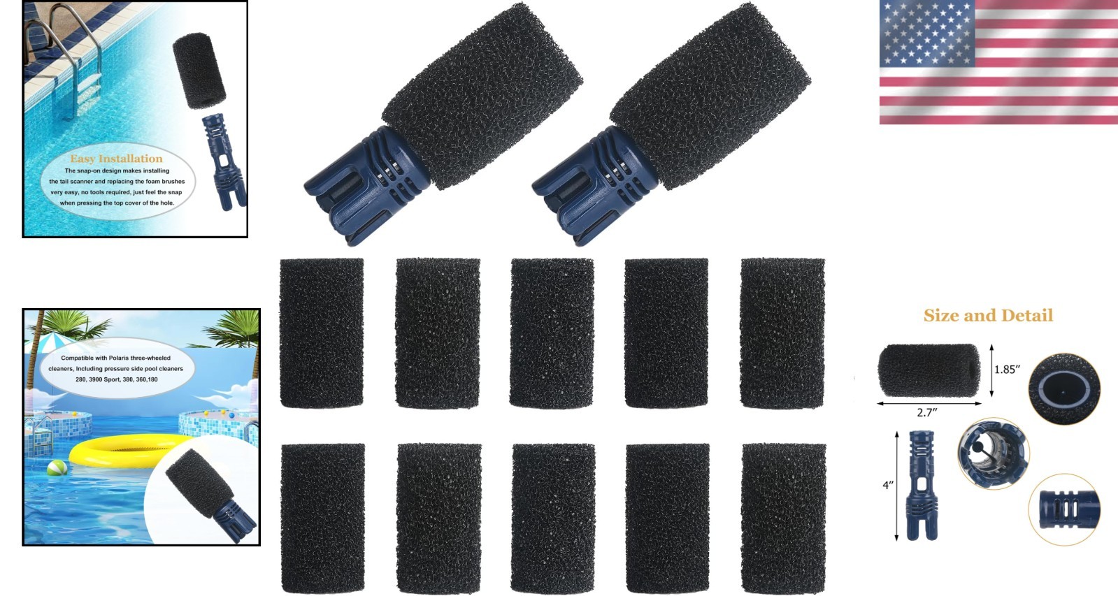 Pro-Grade 2 Tail Sweep Replacement & Foam Scrubbers for Polaris 3900, 180, 480