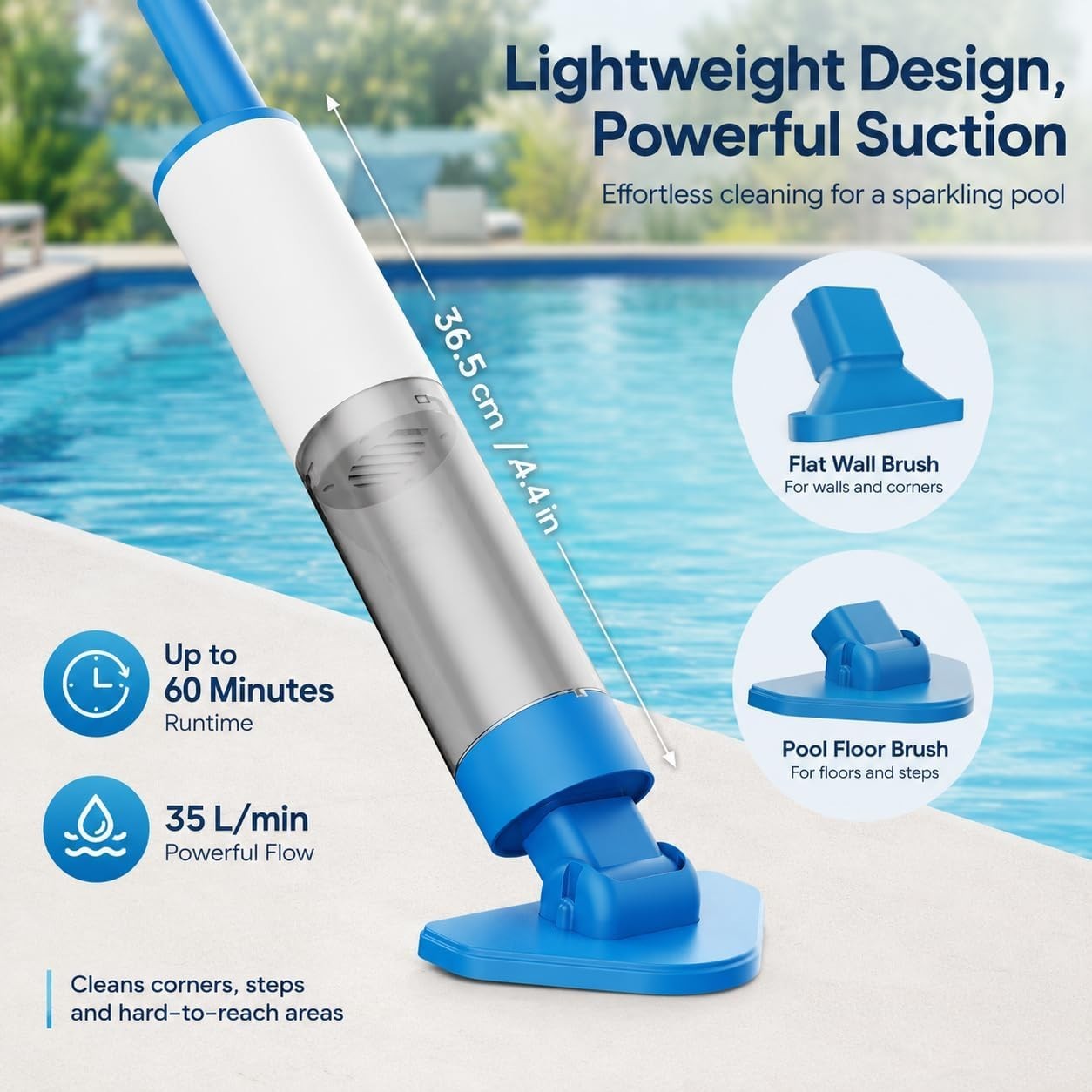 OVIA Ocean10 Cordless Pool Vacuum; Hot Tub Spa Cleaner; 60 Min Runtime