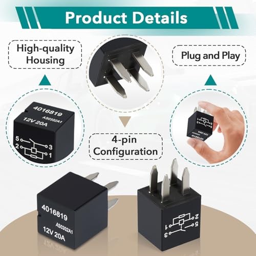6 Pcs 4016819 Ultra Micro ISO Automotive Relay – 12VDC 20A 4-Pin SPST, Direct