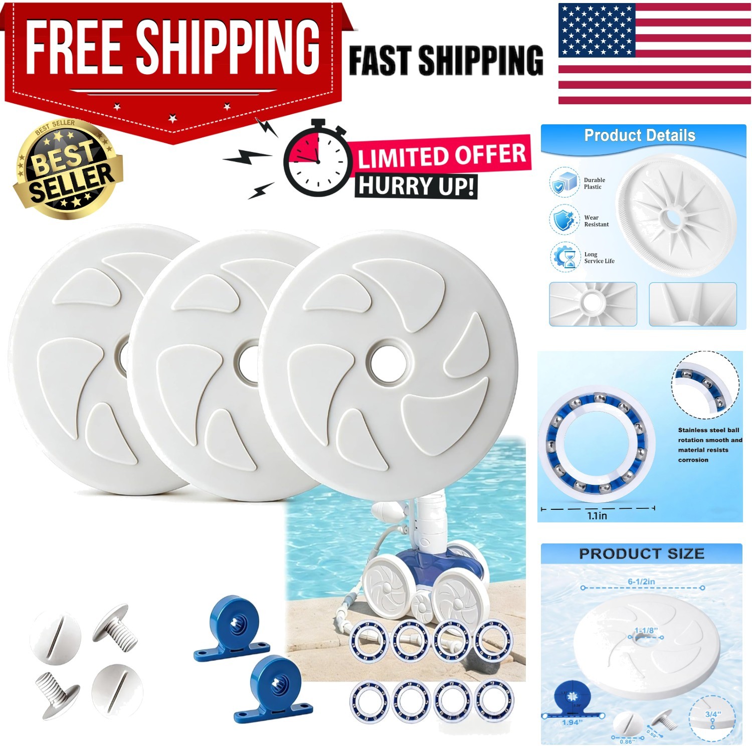 Pool Cleaner Rebuild Kit Compatible with Polaris Vac-Sweep 180 280, Replaceme…