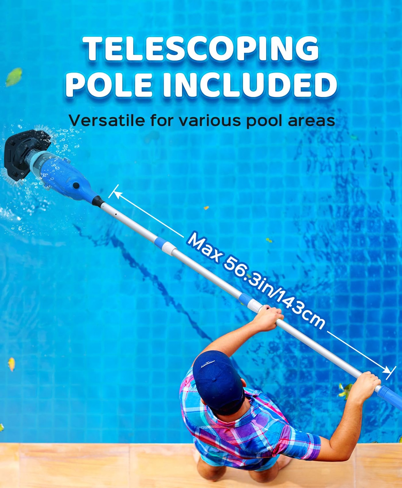 Pool Vacuum for Above Ground Pool with 78.7&Prime; Telescopic Pole, 80Min Runtime