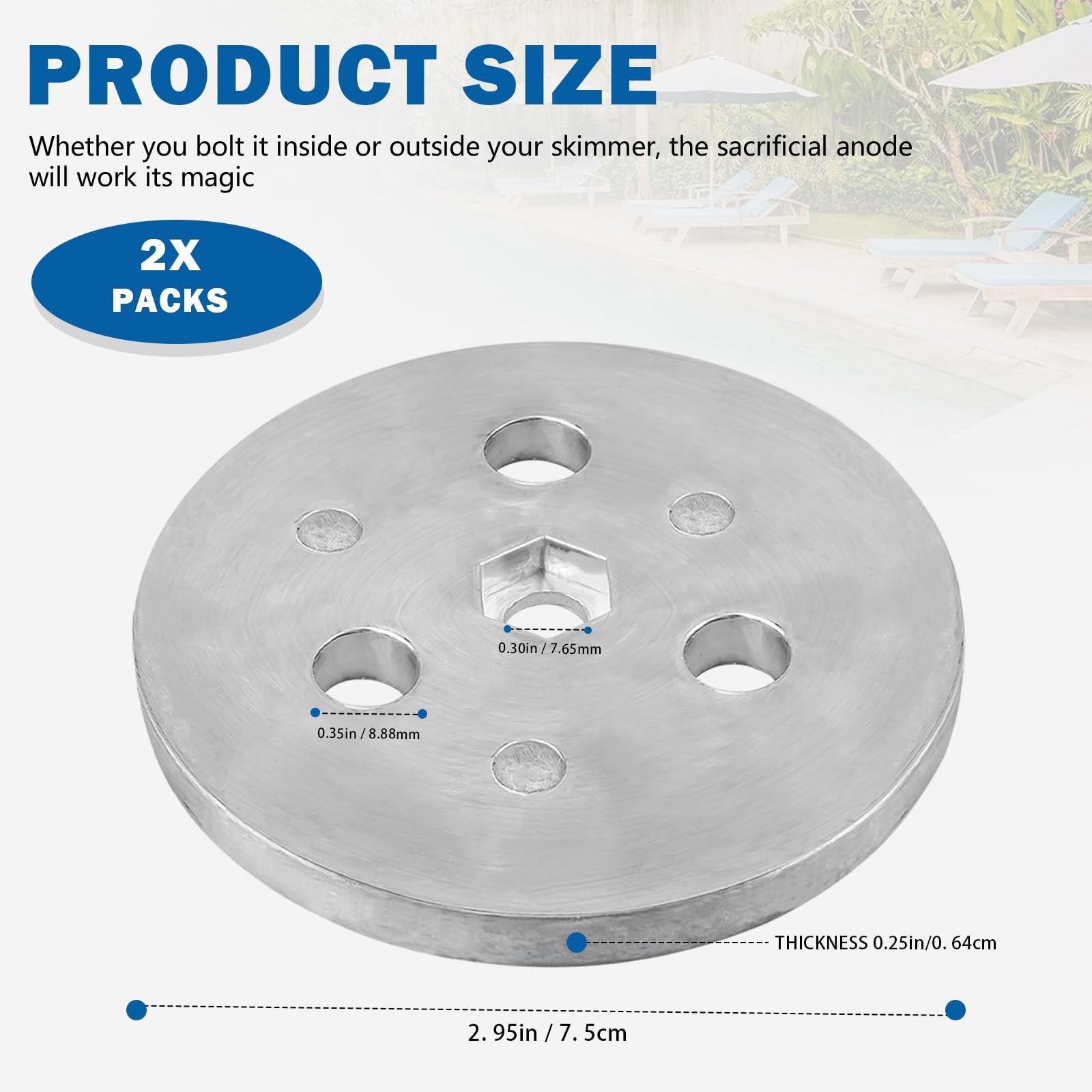 Pool Skimmer Zinc Anode Weight Plate Anti-Electrolysis Sacrificial Anode 2 Pcs